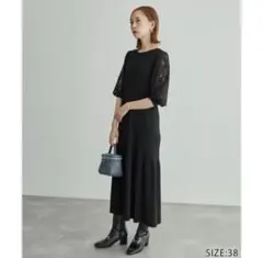 レース袖ニットワンピース 38 M〜L