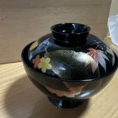 黒い紅葉の汁椀 木箱付き　会津塗りのサムネイル