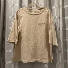 Samansa Mos2 ロゴ刺繍 半袖Tシャツ ベージュ　五部袖　size F