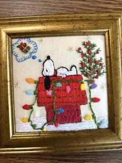 ★刺繍フレーム　548★クリスマス、準備でお疲れいい夢見てます‼️刺繍の完成品