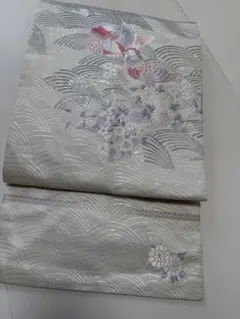 モ*コ様 名古屋帯 波模様 花柄刺繍　九寸