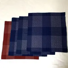 座布団カバー 4枚セット 赤 紺 銘仙判 （約56×60cm）