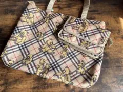美品　レア　BURBERRY クマ柄　トートバック＆化粧ポーチ＆おまけセット