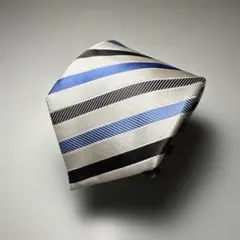 ストライプ シルクネクタイ 青黒白
