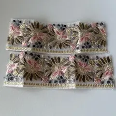 インド刺繍リボン ピンク・金15cm×2 5cm幅