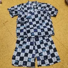市松模様 甚平 上下セット ネイビー