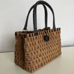 クラフトバンド　エコクラフト　かごバッグ　黒✖️茶