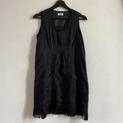 nolly's 刺繍入生地 フリンジ チュニック ブラック ワンピースのサムネイル