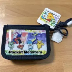 ポケモン　財布　ネイビー　コライドン ミライドン ピカチュウ 紐付 首かけ
