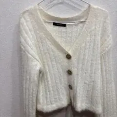 w closet ホワイト リブ編みカーディガン