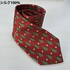 【美品】フランコバレンチノ ネクタイ シルク100% クリスマスツリー 赤 総柄のサムネイル