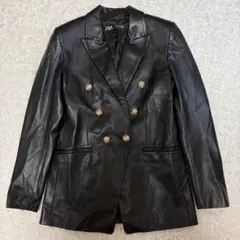 希少　ZARA ザラ　ダブルテーラードジャケット　フェイクレザー　金ボタン