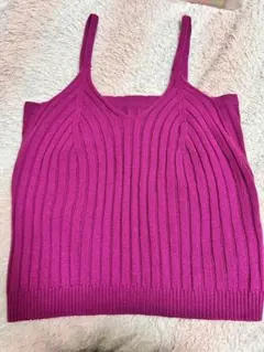 ピンク リブ編み キャミソール Mサイズ
