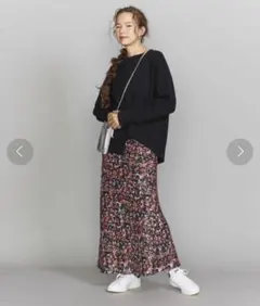 BEAUTY&YOUTH BY アートフラワープリントマキシスカート