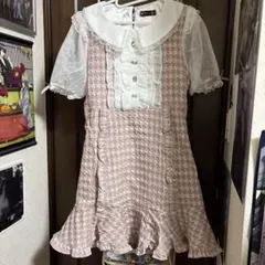 タベルノスキー　千鳥格子ミニ丈ワンピ　半袖 リボン付き　3L