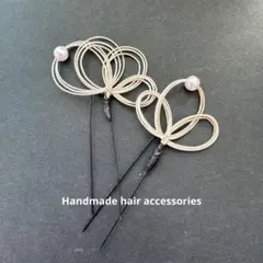 ゴールドシルバーホワイト髪飾り 2本セットハンドメイド水引卒業式入学式セレモニー