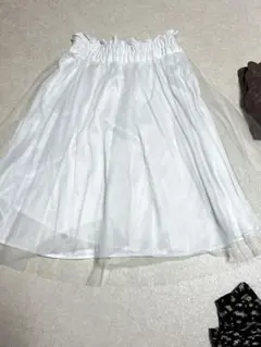 ホワイト シフォン スカート フリルウエスト
