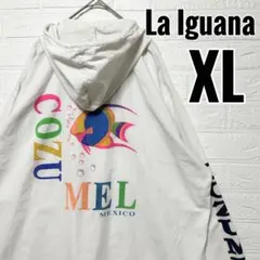 パーカー　ヴィンテージ　80s 90s 白　メキシコ製　魚　プリント　【XL】