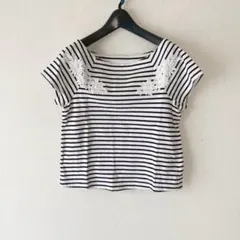 レース×ボーダーカットソー　38サイズ　ボーダーTシャツ　日本製のサムネイル