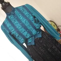 青緑 綺麗色 アンティークブラウス 古着 ヴィンテージ感 Ｍ