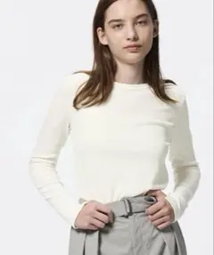 GU ソフトリブクルーネックT 長袖 オフホワイト