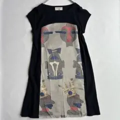 Cotelac コテラック 民族柄アート刺繍 ワンピース S ブラック 半袖