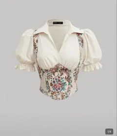 SHEIN フラワープリント コルセット風 クラシカル　レトロ　トップス 単品M