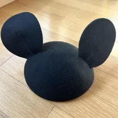 ミッキー風 黒い耳付き帽子