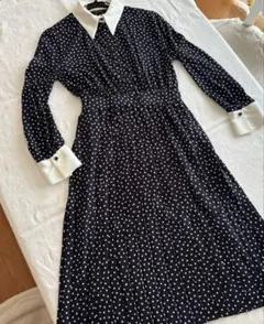 ZARA BASIC ZARA ザラ　ネイビー白ドット長袖ワンピース