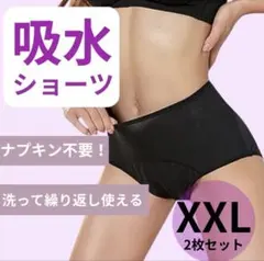 吸水ショーツ サニタリー パンツ ナプキン 下着 ブラック 2枚 XXL 1g