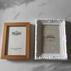 フォトフレーム　アンティーク調プラスチック製　ベーシックな木製2点セット