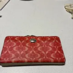 赤色パターン長財布 ファスナー付き
