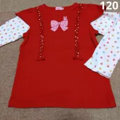 ミキハウスホットビスケッツ　120　長袖カットソー　切替　水玉