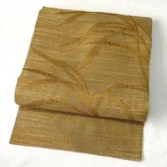 【名古屋帯】夏帯　開き仕立て　麻混生地　全通　黄色　花柄　辛子色　薄物　盛夏　K 名古屋帯】夏帯 開き仕立て 麻混生地 全通 黄色 花柄 辛子色 薄物 盛夏