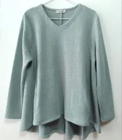 hareiro Vネック リブトップス くすみグリーン サイズXL しまむら
