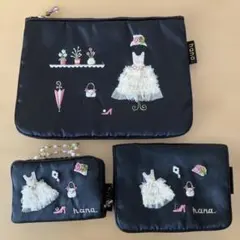 hana. 刺繍デザイン ポーチ3点セット
