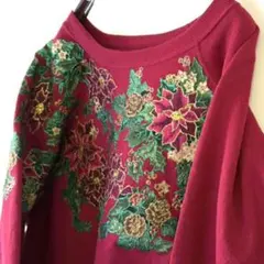 ヘインズ フラワー 花 刺繍 スウェット XL レッド 赤 古着のサムネイル