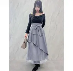 dazzlin アシメティアードプリーツスカートグレーS