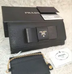 ⭐ほぼ未使用⭐PRADA サフィアーノレザー リボン 長財布 ブラックのサムネイル