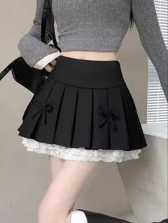 SHEIN スカート 黒 Mサイズ レース プリーツ リボン