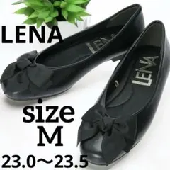 美品　LENA ブラック　リボン　フラットシューズ