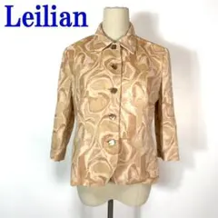 Leilian レリアンシルク総柄シャツジャケットペールオレンジ系９ C9167