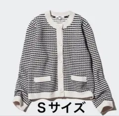 UNIQLO ニットショートジャケット Sサイズ ネイビー　ボーダー