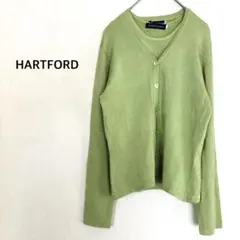 ハートフォード アンサンブル長袖カーディガン 薄手 Vネック グリーン M