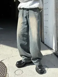 【値下げ可】vintage wash semi wide denim pantsのサムネイル