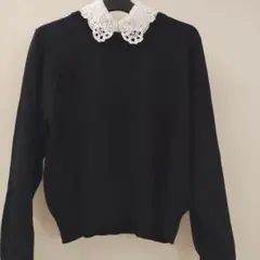 earth music & ecology 黒 レース襟 取り外しニット