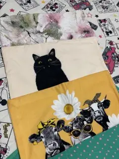 クッションカバー3点セット 花 猫 牛