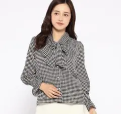 美品❗️お値下げ❗️MISCH MASCH 千鳥格子リボン付き長袖ブラウス