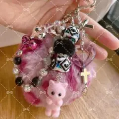 じゃらじゃらキーホルダー✴︎平成レトロハートファーキーホルダーヒョウ柄④