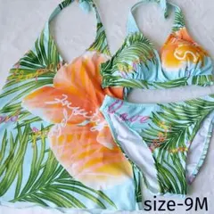 レディース　セパレート水着　ビキニハワイアンプリント 　トップス付き　9М